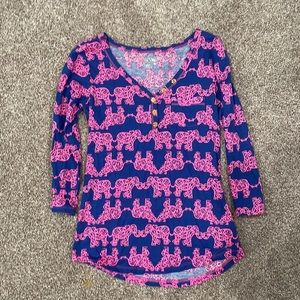 Lilly Pulitzer 3/4 sleeve elephant top